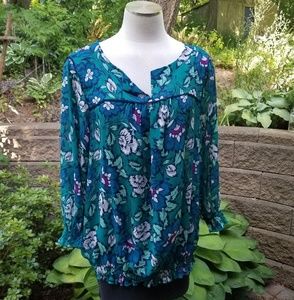 Old Navy Light Sheer Floral Blouse, Smocked Trims